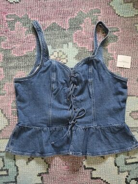 American Eagle Outfitters Blue Denim Lace-Up Peplum Denim ROP